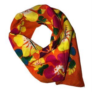 Spectcular bright orange yellow plumeria flower print cotton scarf handk…